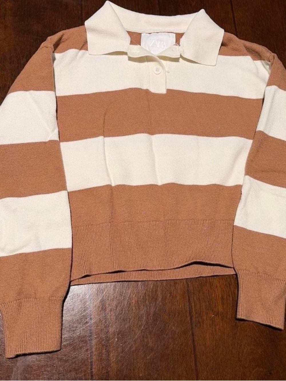 Zara Wide Striped Polo Sweater in Cream and Brown